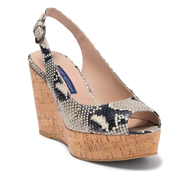 Stuart Weitzman Jean Leather Wedge Sandal - Picture 1 of 12